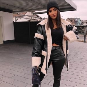 Oversized faux leather aviator jacket